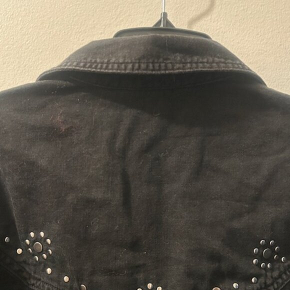 Free People We The Free Sleek Black Denim Silver Studded Distressed Dress NEW - Picture 11 of 16